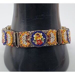 Antique Italian Micro Mosaic Millefiori Bracelet Art Deco Intricate Panel 7.5"